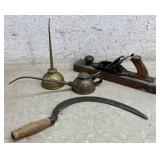 Oil Cans, Wood Plane & Sickle
