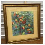Ruth Bowen watercolor ï¿½Cardinal in apple treeï¿½