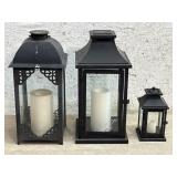 3 Tin Candle Lanterns - battery operated