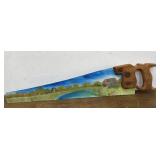 Saw with hand painted deer and barn scene