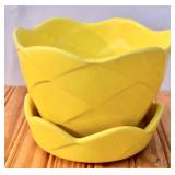 MCM McCoy Yellow Quilted Diamond Leaf Planter