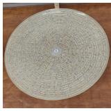 Round decorative low bowl concentric gold bands