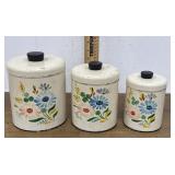 3 Tin Toleware Canisters
