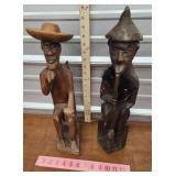 2 Hand Carved Wooden Men Figurines