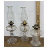 3 Oil Lamps - 2 Have Chimneys