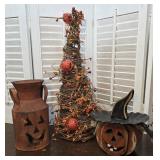 Primitive fall decor Jack O'Lanterns and tree