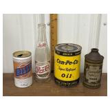 Pepsi bottle, Billy Beer, Canadian Ace beer, oil
