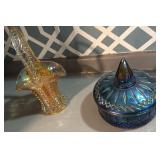 Vintage Marigold carnival glass basket/Indiana