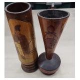 Pitcher and vase hand carved wooden