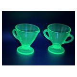 Uranium glass creamer & sugar