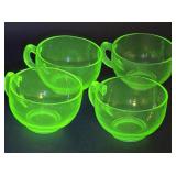 4 Uranium Glass Cups