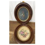 Embroidered figure, flowers- oval frames *dirty