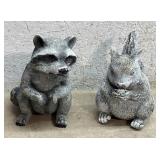 Resin Raccoon & Squirrel Yard Ornaments