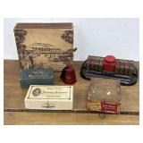 Vintage desk caddied, cigar boxes, Fanny Farmer