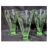 3 Uranium Glass Iced Tea Glasses