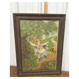 Victorian chromolithograph print- girl & puppy