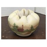 Artist signed Fenton Rose bowl - damaged & quite