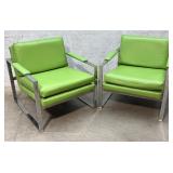 Pair of MCM Chrome&Leather Arm Chairs (green)