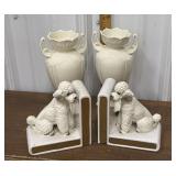 Vases, poodle bookends