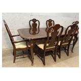 Queen Ann Dining Table w/ 6 Chairs, 2 Leaves &