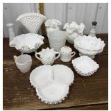 Milk glass vases, bowls, creamer etc *1 marked