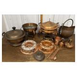 Copper chafing dishes, coal bucket, Bundt pans,