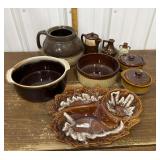 Hull, Pfaltzgraff- brown pottery bowls, pitchers,