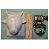 Ceramic & Cast Iron Cow  Towel Hook Farm House