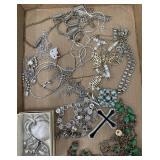 Costume jewelry necklaces, brooch and earrings