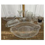 Glow glass- swan, vase, creamer, lidded jars,