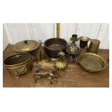 Brass bowls, vase, boat, horse, goblet etc *a few