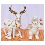 Bisque Porcelain Reindeer & Bear Figures