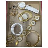 Costume jewelry watches, bracelets, stick pins,