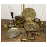Brass wall plates, bells, planter, horn, bird,