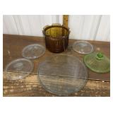 Glass hanging planter, glass lids *chips on edge