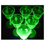 6 pc Uranium Glass Cordials