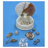 Marble trinket box with contents