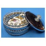 MCM Chrome / glass trinket box W/contents