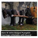 15ï¿½ Inflatable Grim Reaper Pumpkin Carriage / new