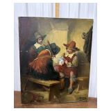 Signed painting- men playing cards *some paint