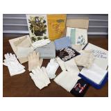 Vintage linens - gloves hankies towels Brides