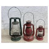 2 Red & 1 Green Barn Lanterns