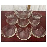 Pyrex Ovenware bowl and 8 Pyrex ramekins