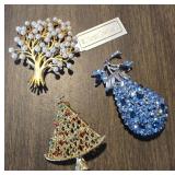 3 large brooches - pear, Margot Townsend tree &