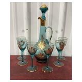 Aqua blue decanter and stemware