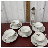 Table lighter and 5 tea cups and saucers