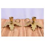 Pair of Brass Leaf Shaped Candle Holders