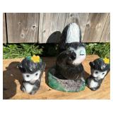 2 Baby And A Mama Skunk Concrete Statues.