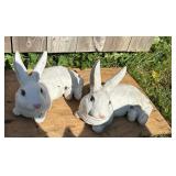 2 Concrete Lawn Ornaments White / Pink Rabbits