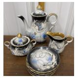Japanese Dragonware Moriage teapot, creamer,